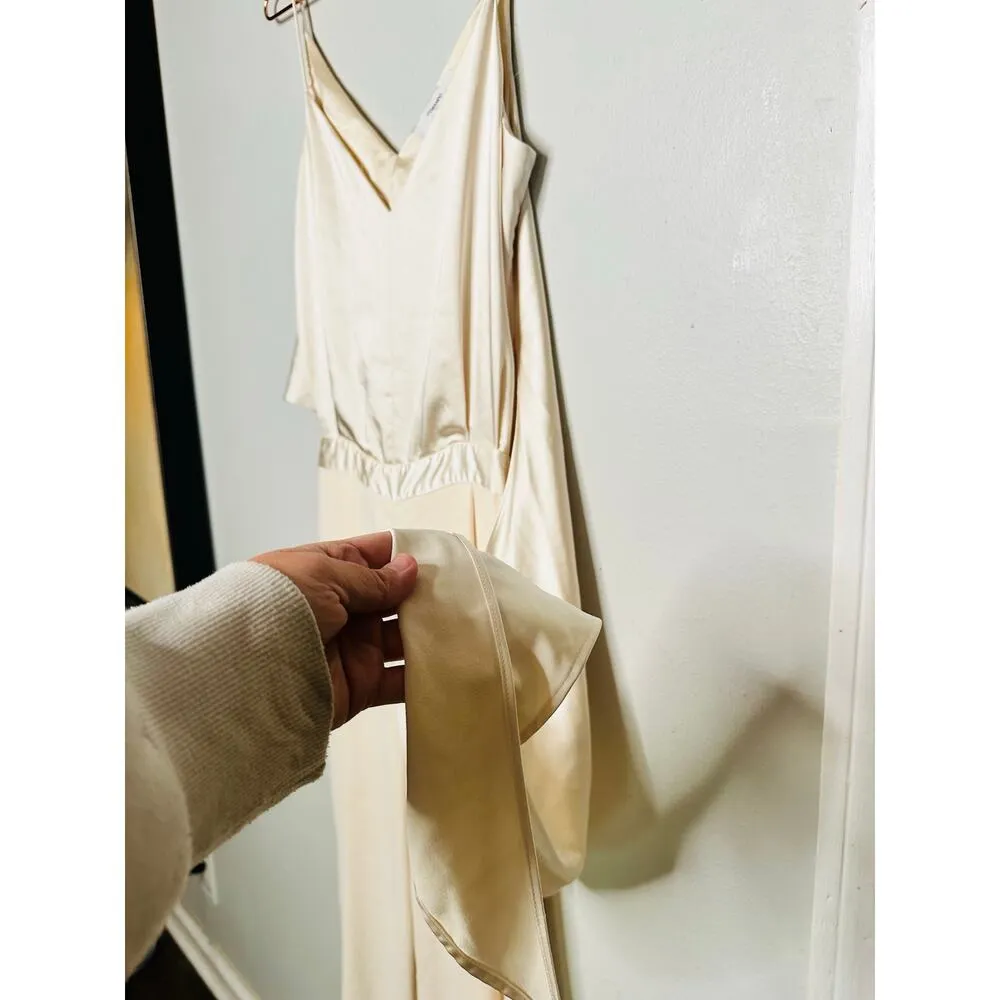 OBANDO COLLECTIVE Women's Ivory White Wide Leg Satin Cape Jumpsuit Size 2 - Image 10