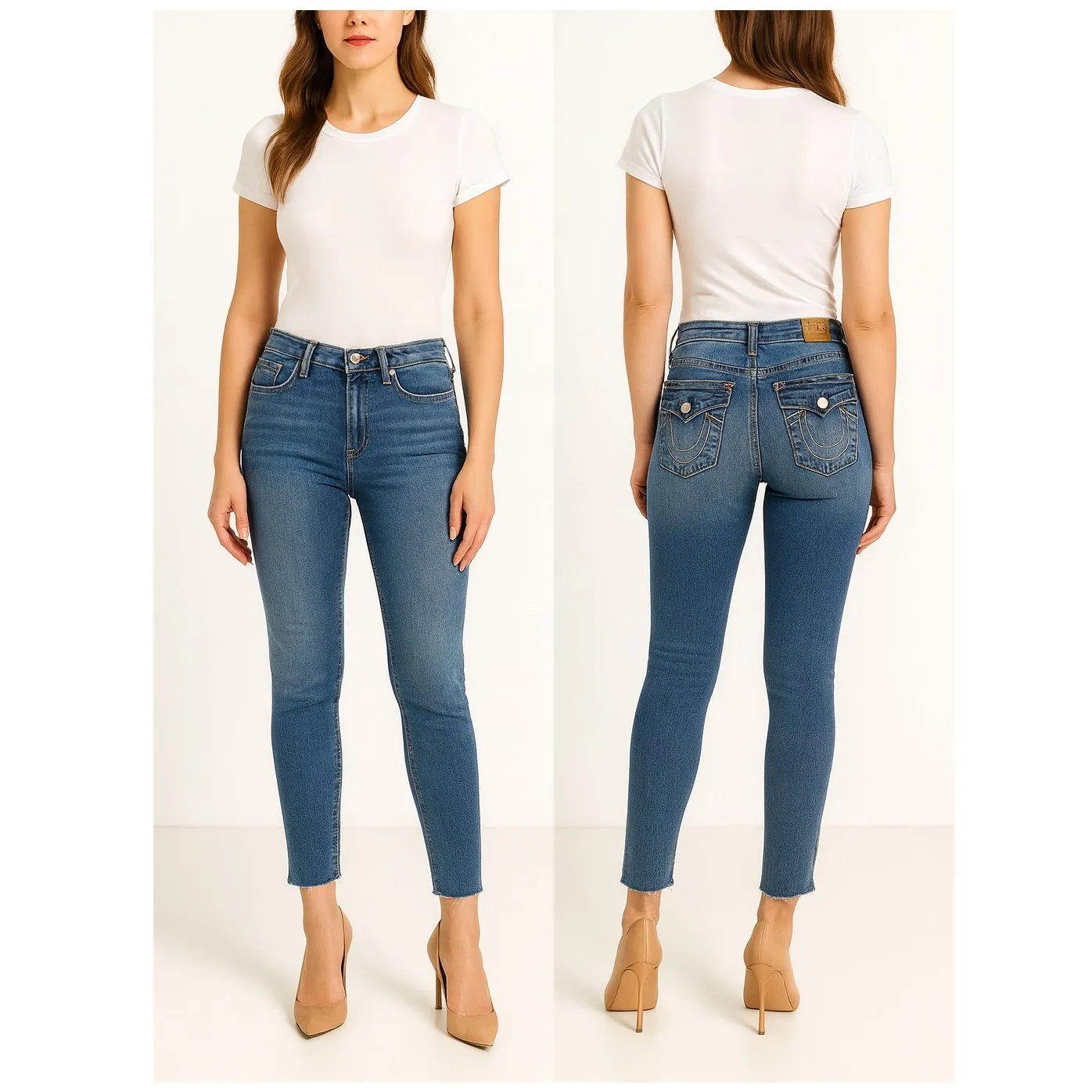 True Religion Halle Flap Skinny Raw Jeans - Medium Cloudless Wash Size 31 - Image 2