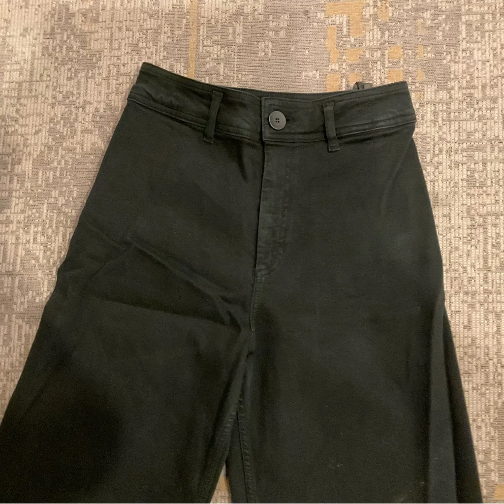 Zara Wide Leg Jeans Women Sz 6 Black High Rise Frayed Hem - Image 2