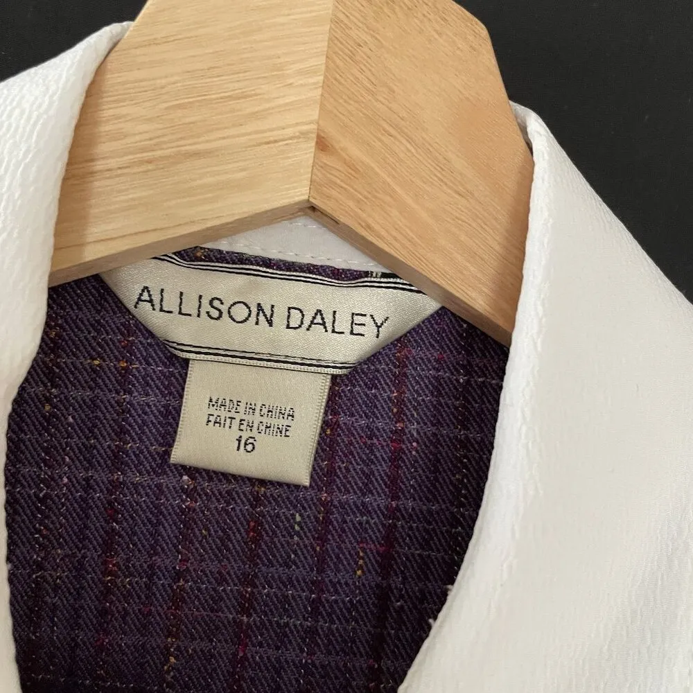 Allison Daley purple white vintage schoolgirl preppy button down top women's 16 - Image 3