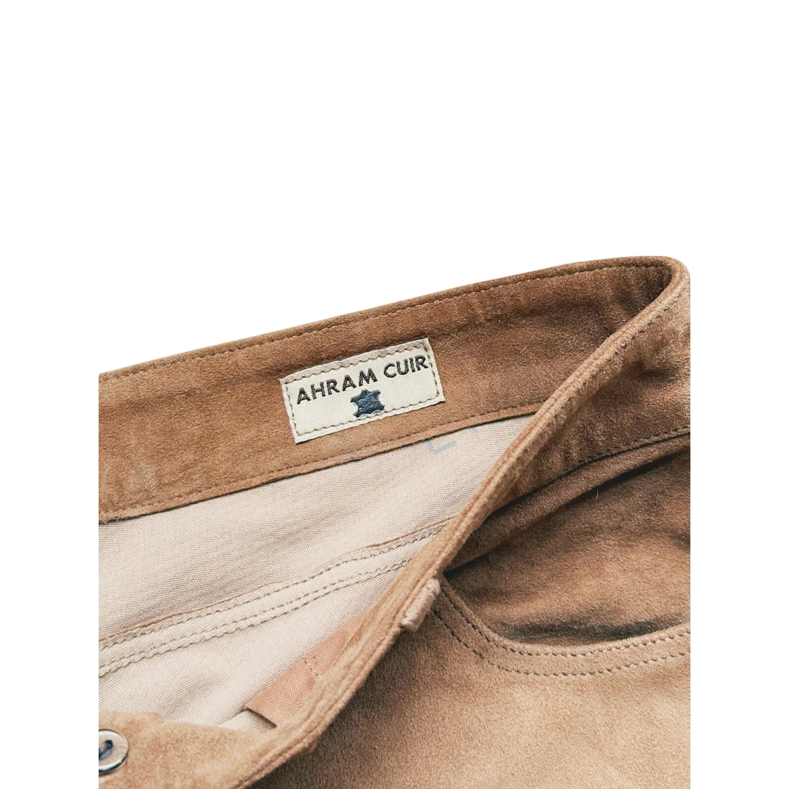 Ahram Cuir Womens Quiet Luxury Suede Leather Straight Leg Pants 30 Tan Old Money Brown - Image 4