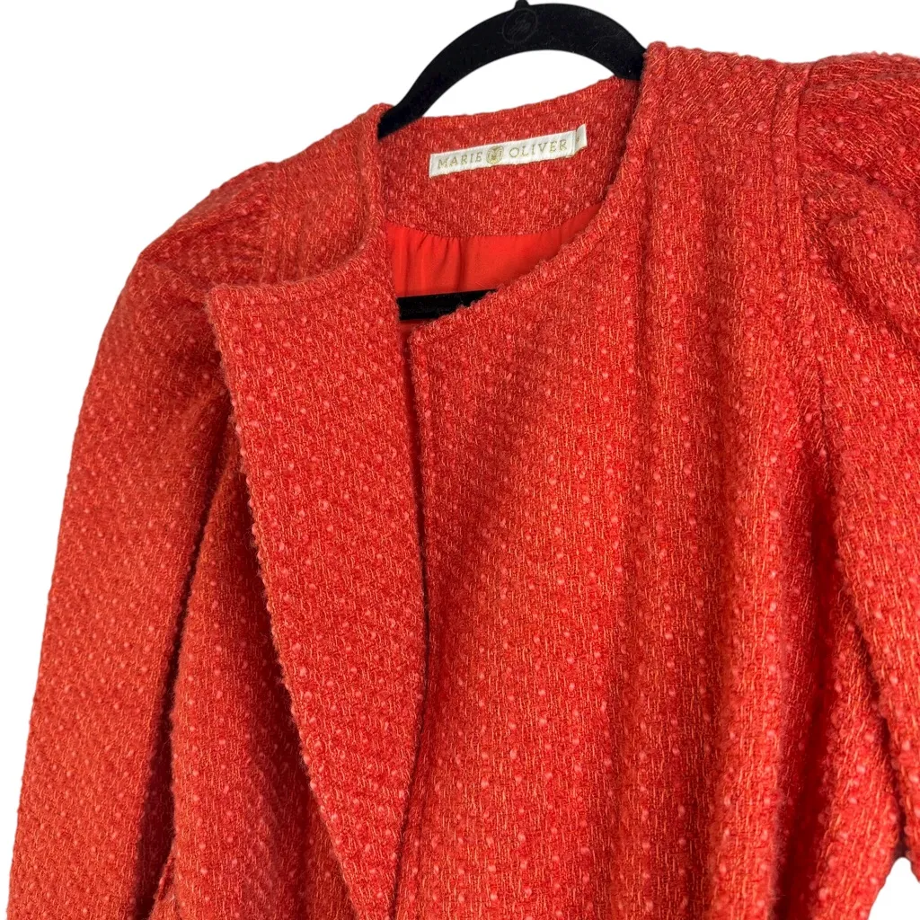Marie Oliver Jonna Wool Coat Orange Red Tweed Tie Jacket Cropped XS X-Small - Image 8