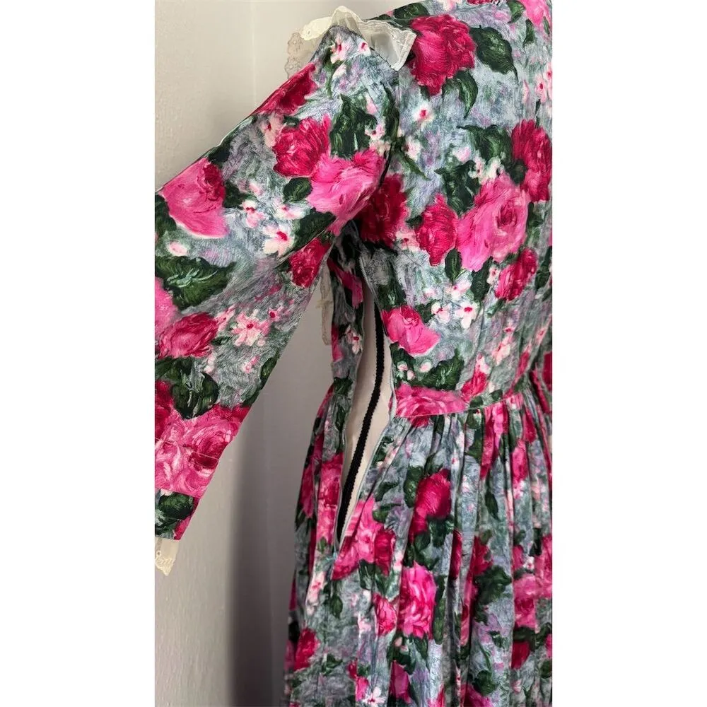 STUNNING handmade Vintage Victorian Floral Dress Sun Hat Set Handbag Womens Sz S - Image 14