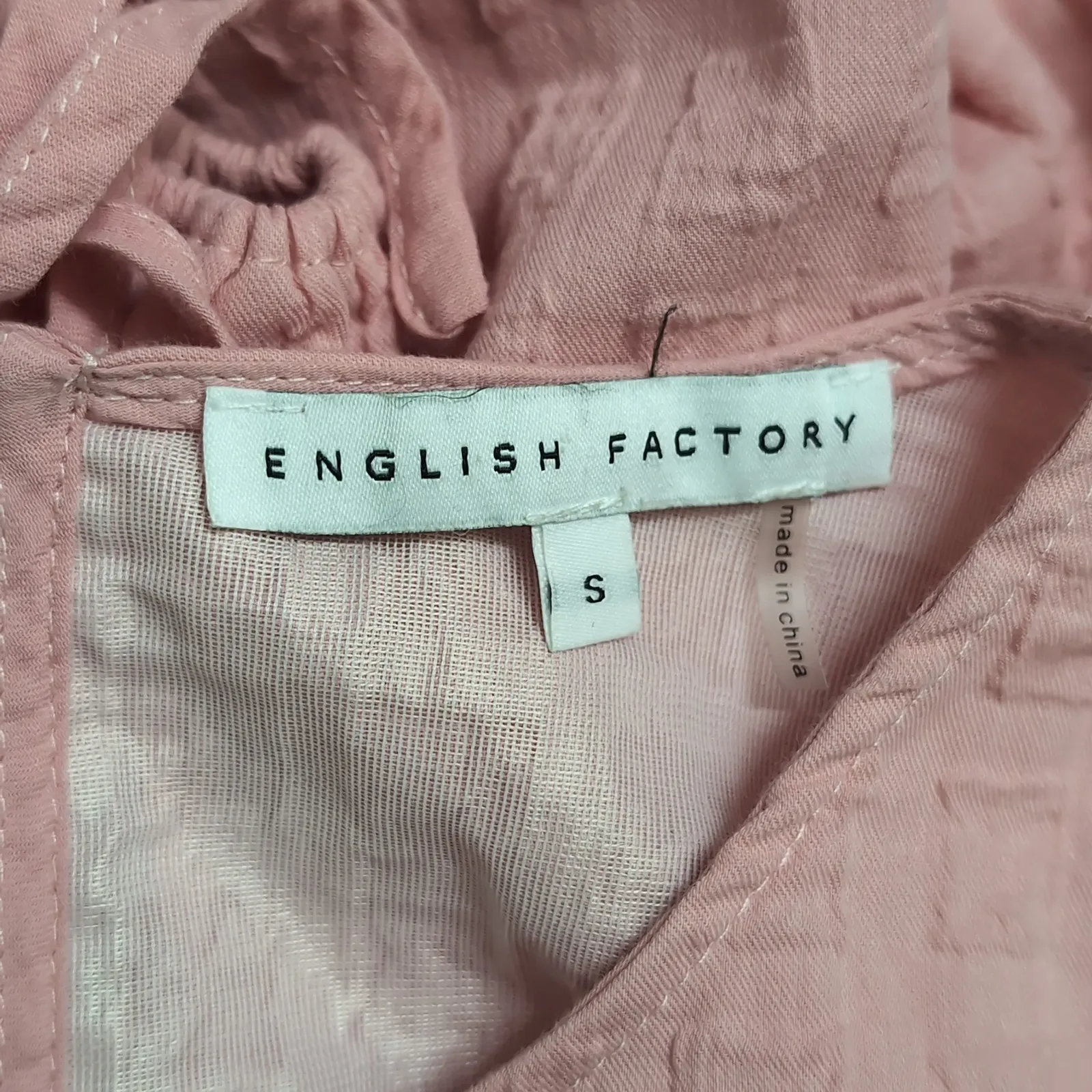 English Factory Penelope Mini Dress Pink Puff Sleeve Tie Back Textured Size S - Image 12