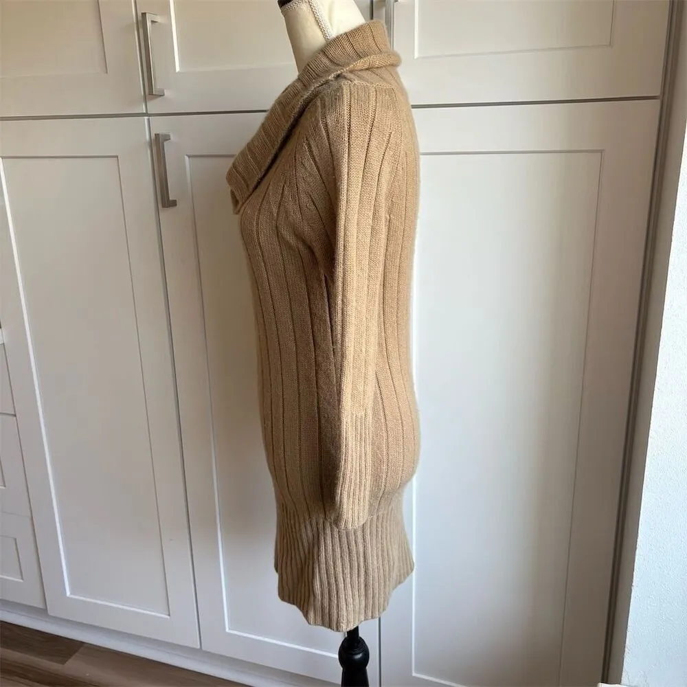 Alice + Olivia Beige Cashmere Wool Cowl Neck Sweater Dress Size S Knee Length Tan - Image 3