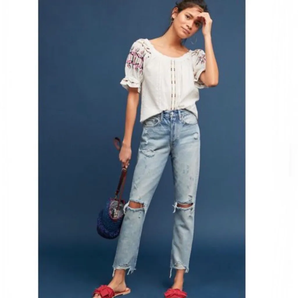 Anthropologie Akemi + Kin Pajaro Button Front Boho Embroidered Stretch Top - Image 4