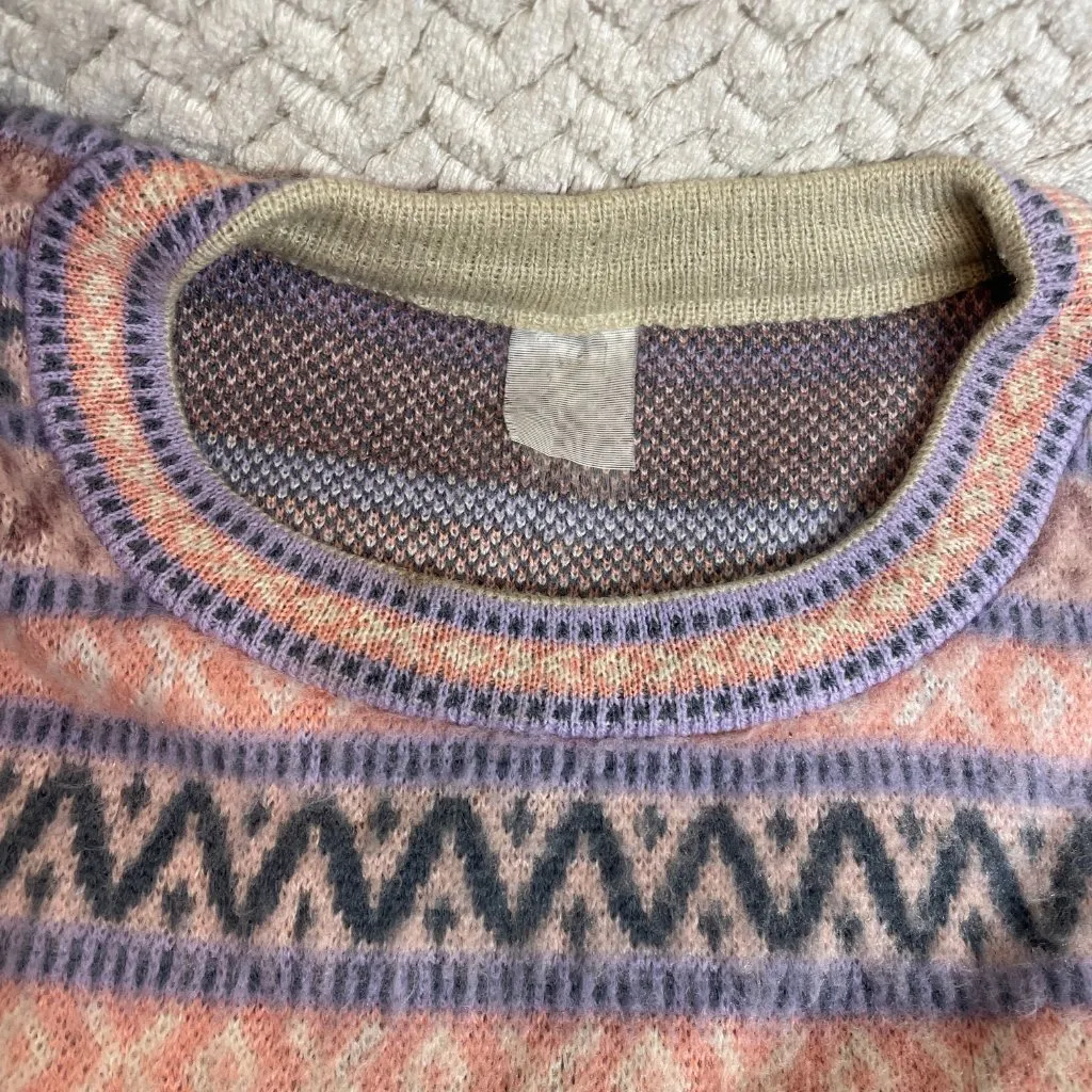 Aprés Style Preppy Pink Puprple Wool Blend Fair Isle Sweater Purple Size XS - Image 5
