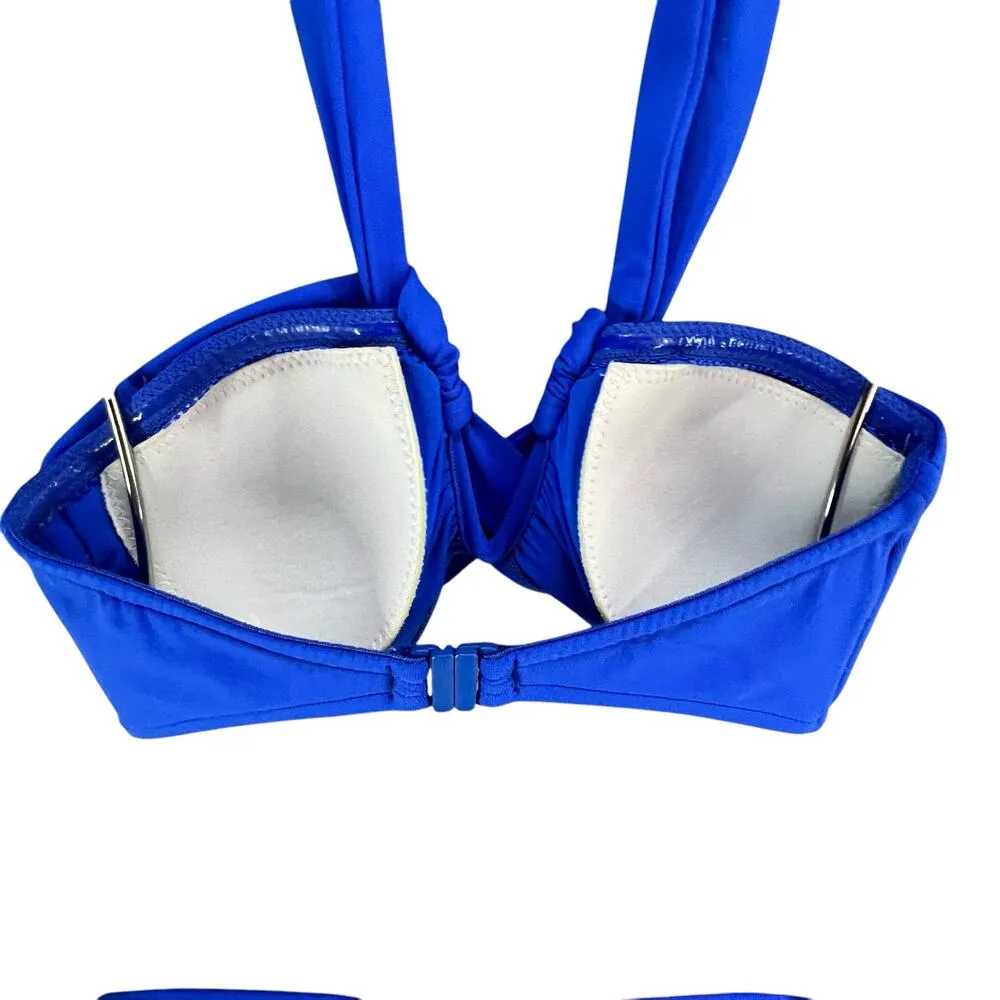 Seafolly Bikini Swimsuit US 4 Blue Halter Bandeau Twisted Hipster Bottom 2 Piece - Image 8