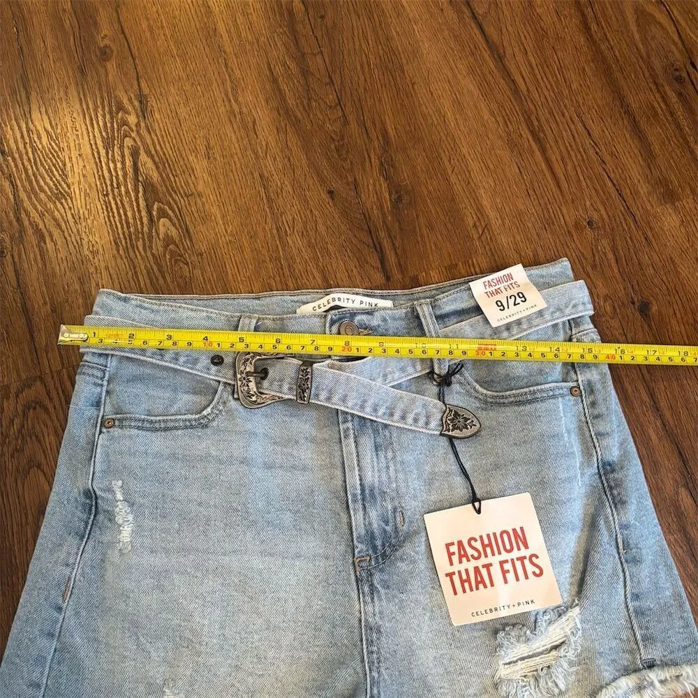 Celebrity Pink Women's Distressed Denim Shorts with Belt Size 9 Blue - Image 15