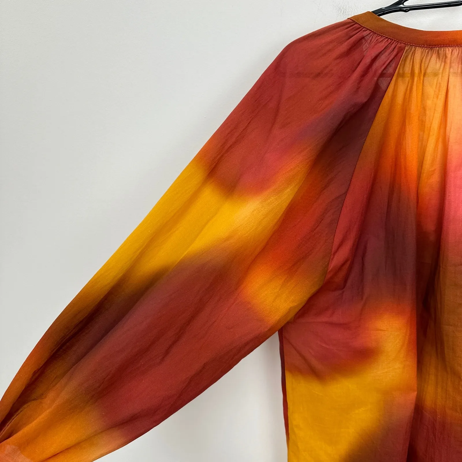 Zara Oversized Blouse Boho Resortwear Colorful Ombre Cotton Long Sleeve M NWT - Image 12