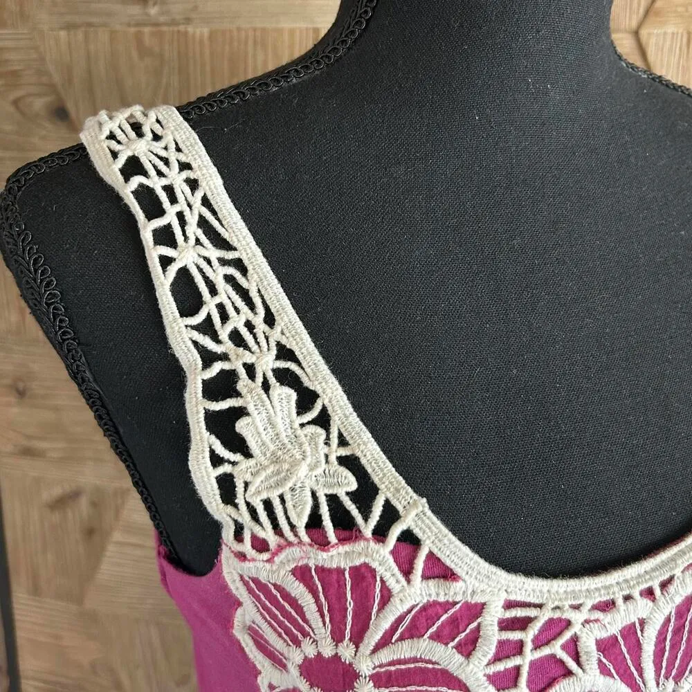 SO Womens Summer Dress Sx Small Pink Tiered Crochet Cottagecore - Image 5