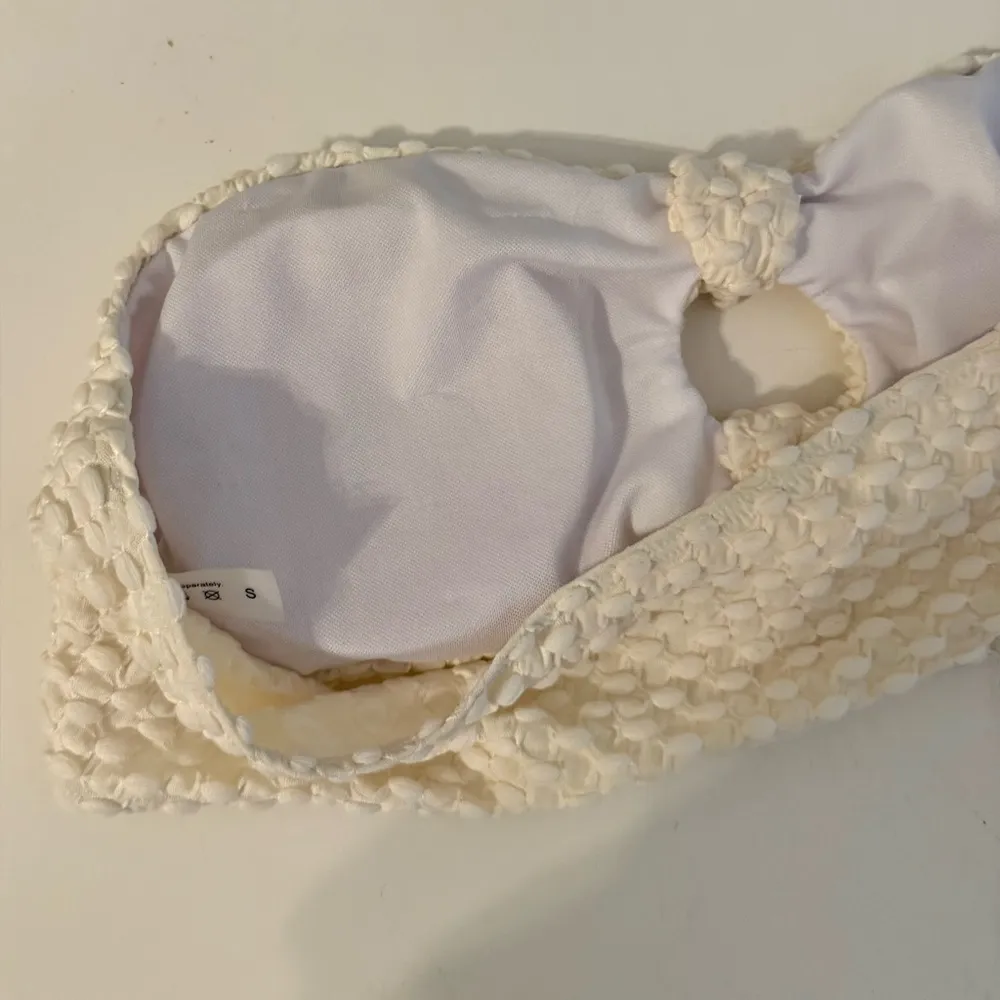 Strapless Cut Out Bandeau Bikini Top-Textured Beige Size Small - Image 11