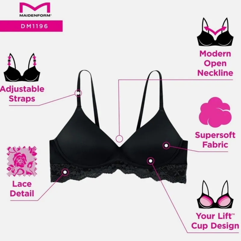 Maidenform Your Lift Wireless Bra Womens 36D Black Lace Trim Padded Size undefined - Image 4