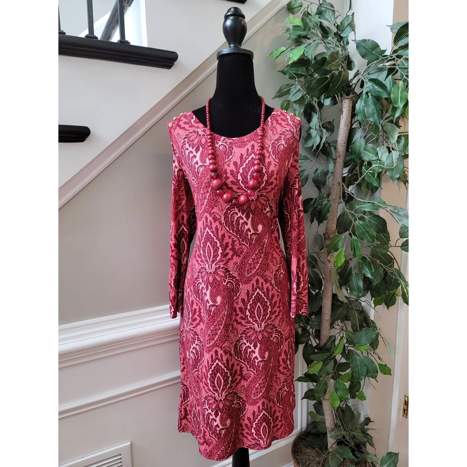 Michael Michael Kors Shirt Dress Women's Large Red Pink Polyester Long Sleeves - Image 2