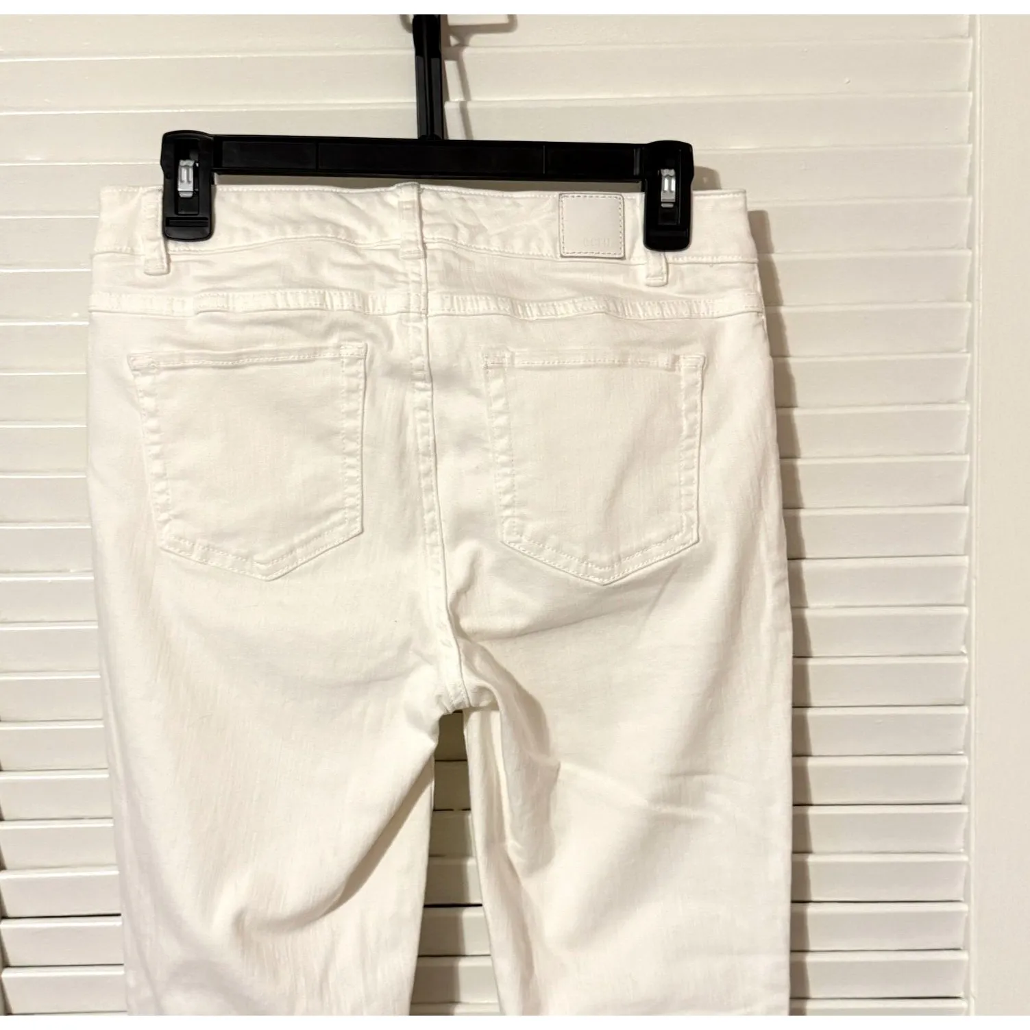 Ecru Ankle Jeans Size 2 Off White Ivory Straight Leg Raw Frayed Hem Fringe - Image 6