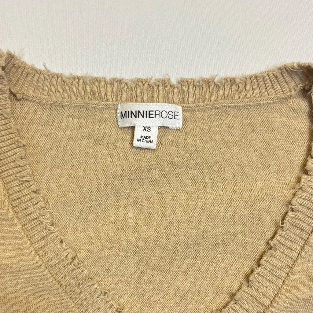 Minnie Rose Tan V-Neck Short Sleeve Knit Top XS Cashmere Blend - Image 4