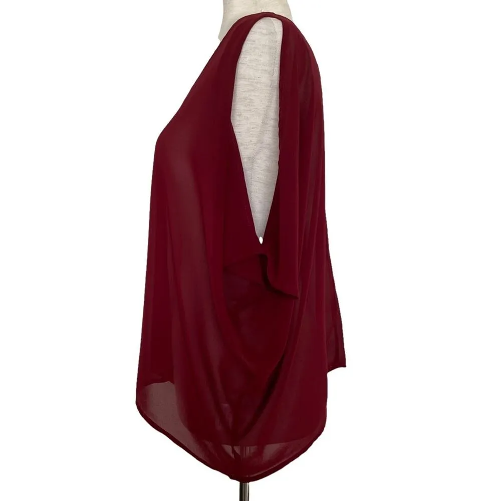 TOBI Blouse Maroon Sheer Cold Shoulder Relaxed Fit Size Small - Image 5