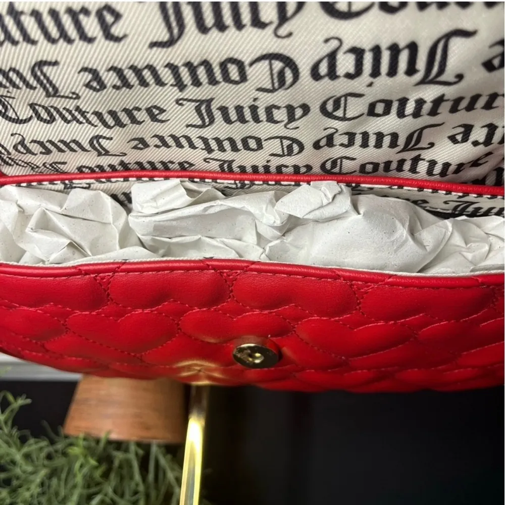Juicy Couture Straight From the Heart Quilted Red Shoulder Bag Gold Chain NWT - Image 6