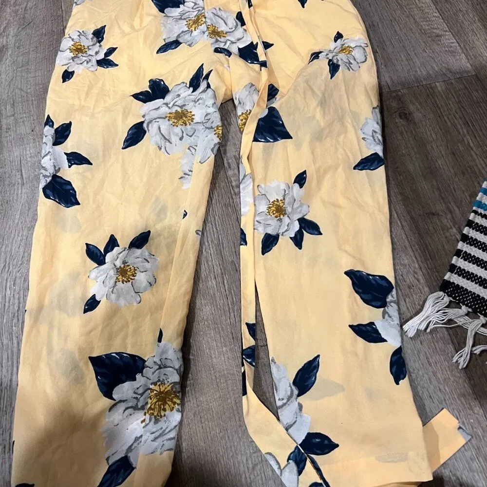 j.o.a floral paperbag waist trouser pant floral yellow Small - Image 4