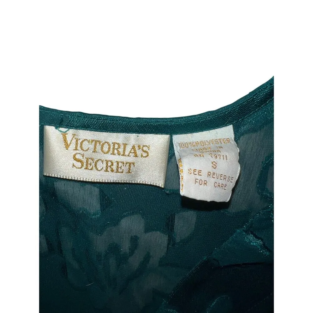 Victoria's Secret Gold Label Sheer Green Floral Long Sleeve Nightgown Women's S - Image 3