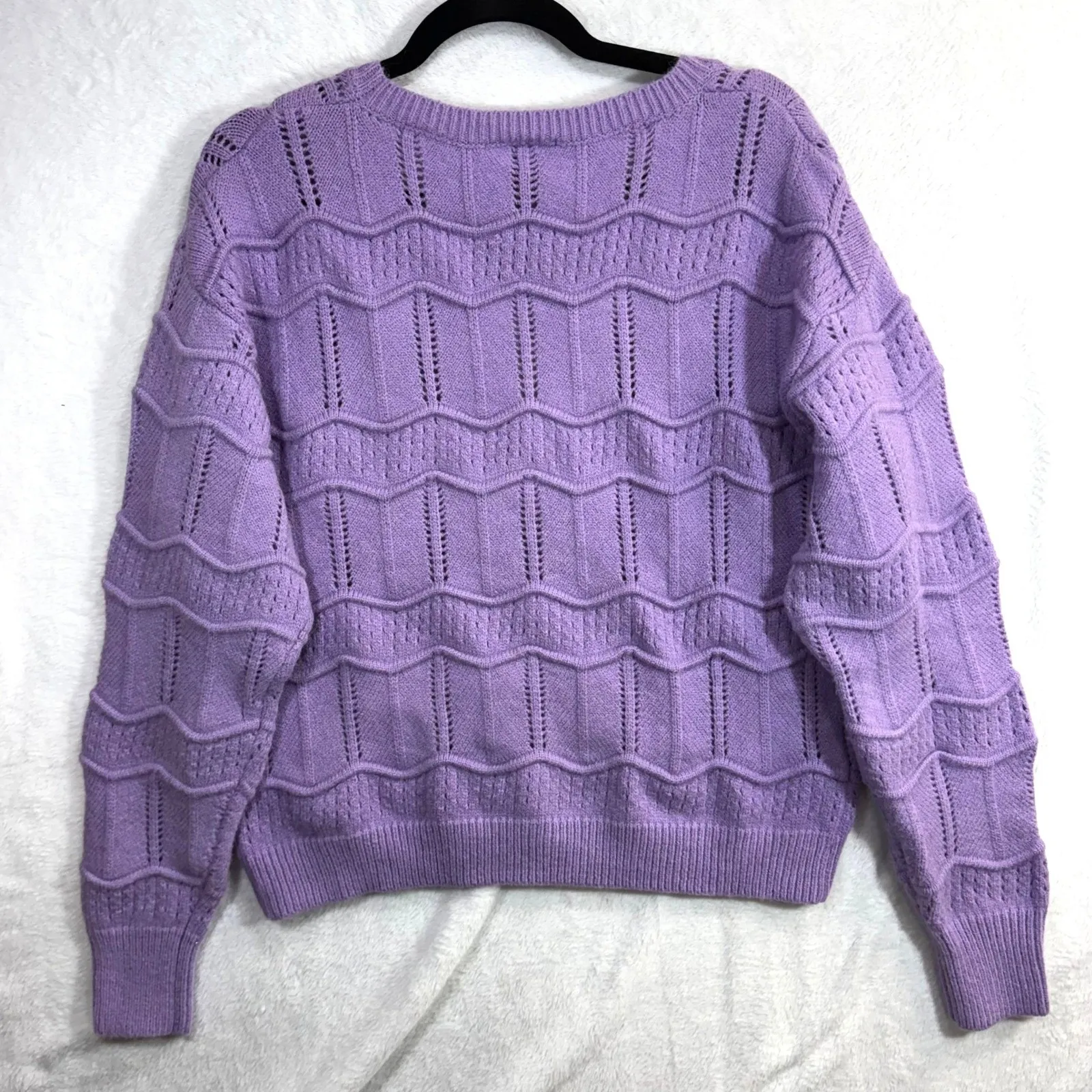 Belldini L Pastel Lilac Purple Cardigan Lavender Soft Knit Cozy Retro Cottage Size L - Image 2