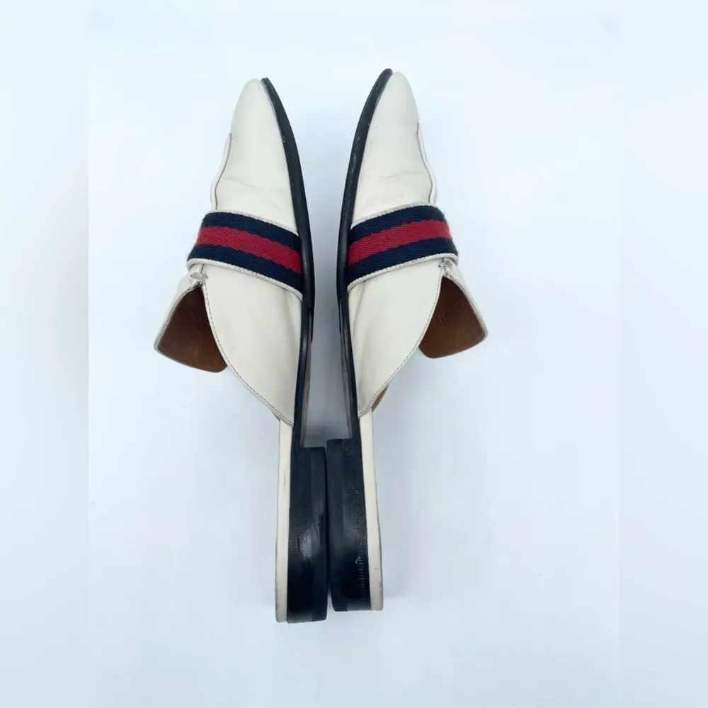 Gucci GG Logo Marmont Red Blue Web Canvas White Leather Mules Loafers EU 38.5 - Image 11
