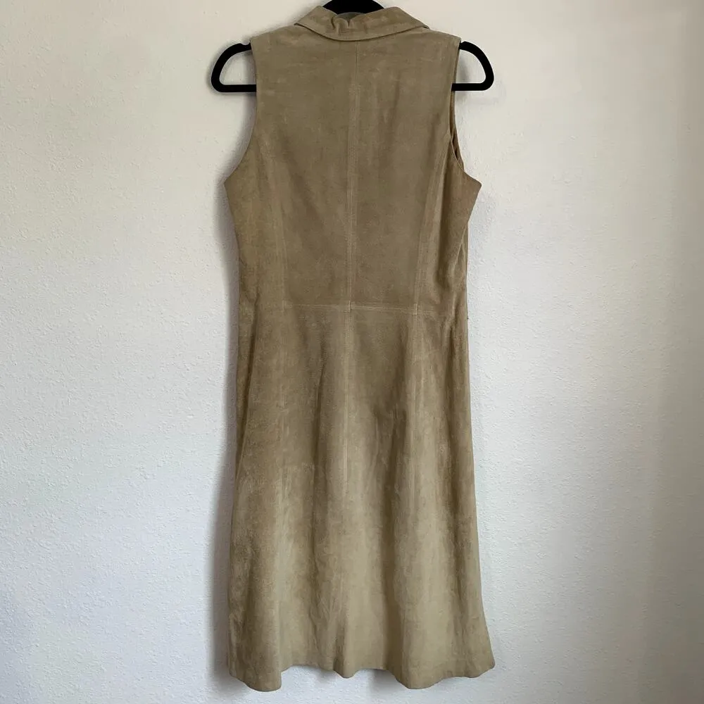 Vintage LOFT Suede Leather Dress in Tan Contrasting Black Stitch - Image 2