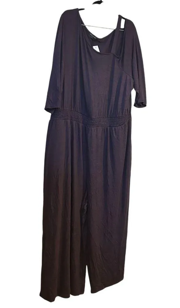Lane Bryant Dark Purple Rayon Knit Neck Cut Out Wide Leg Size 36 Jumpsuit. - Image 3
