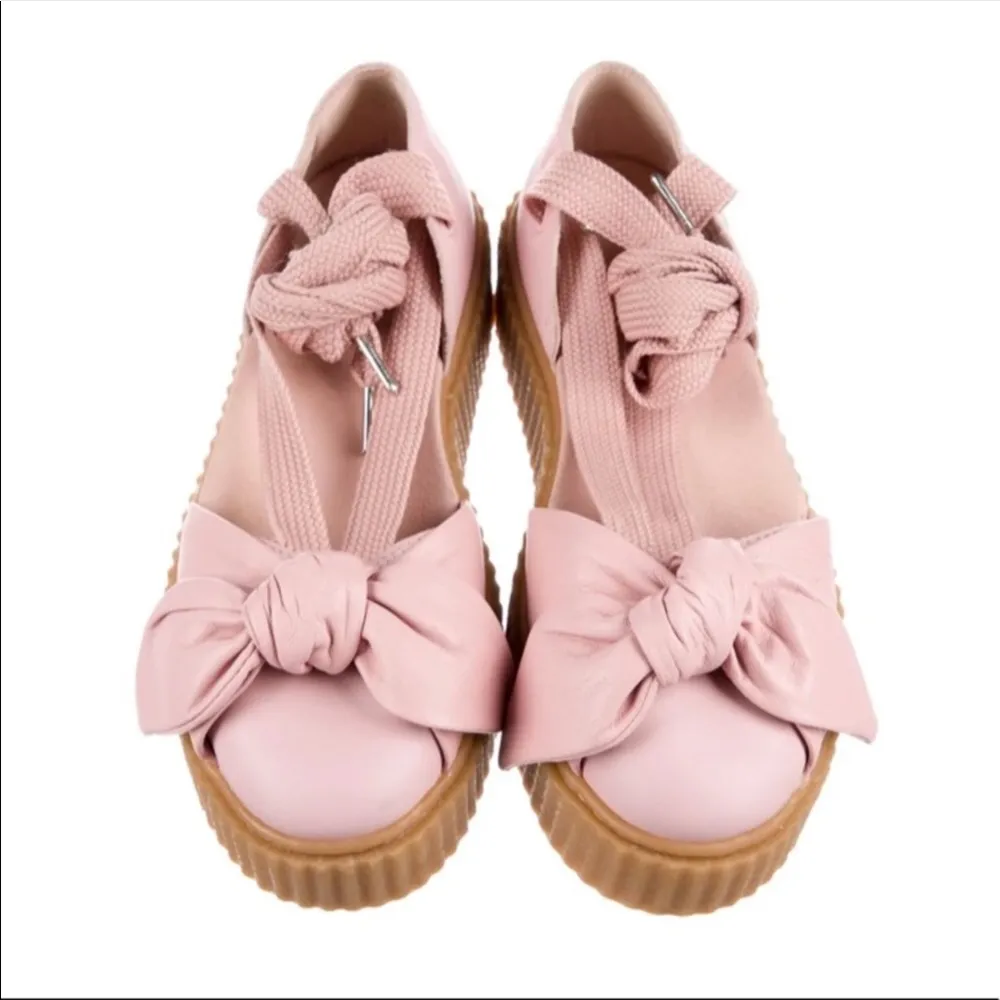 NWOB Puma x Fenty Rhianna Pink Leather Lace Up Women’s Creeper Bow Sandals 7.5M - Image 3