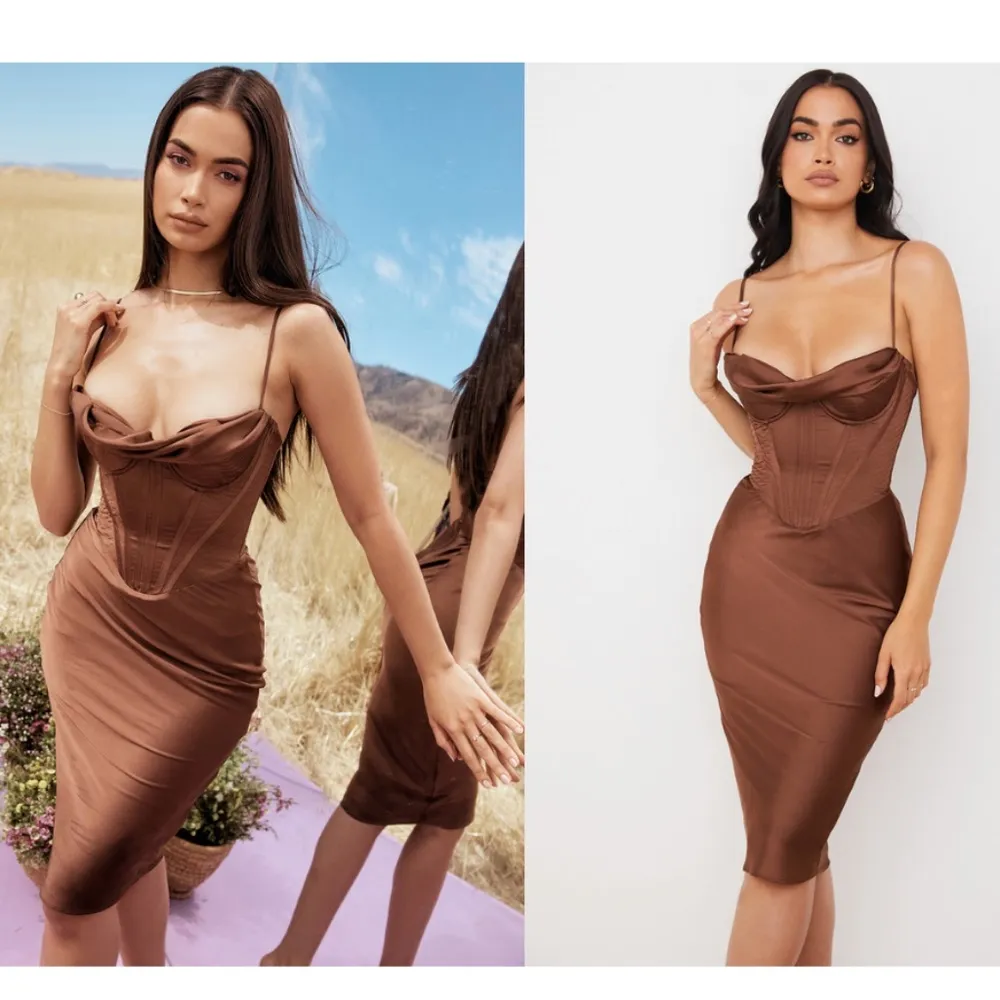 HOUSE OF CB Myrna'‎ Chocolate Satin Corset Slip Dress NWOT size XL - Image 3