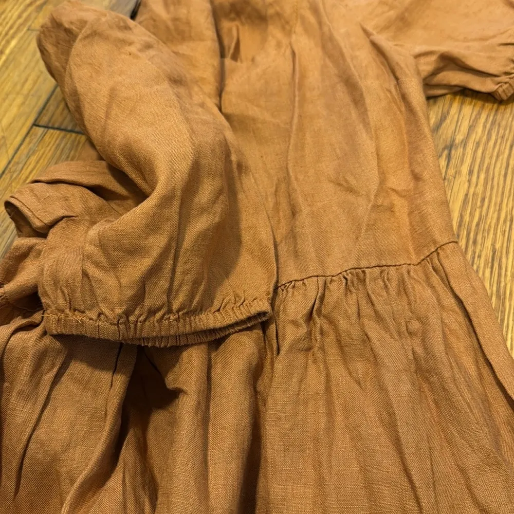 Quince 100% European linen maternity midi dress terracotta Thanksgiving NO BELT - Image 7