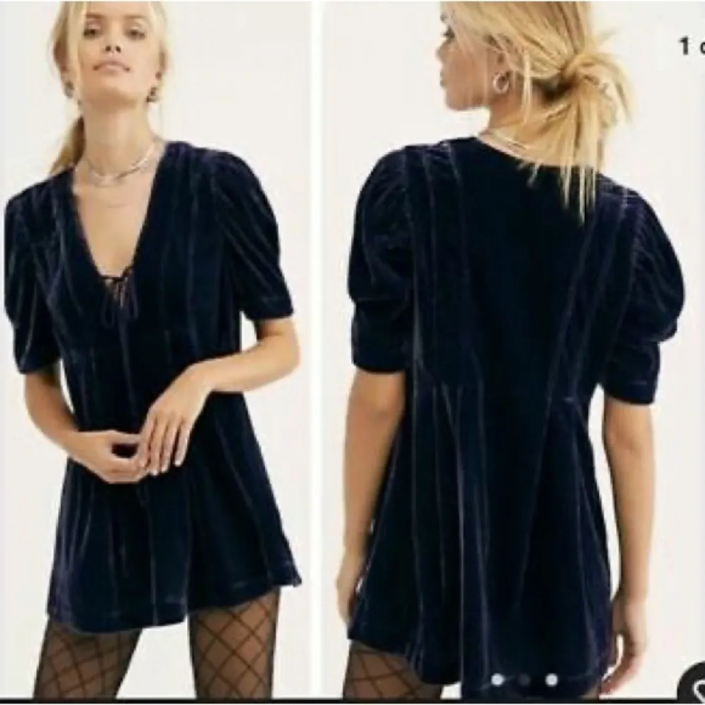Free People Adelle Velvet Tunic Top/Mini Dress in Indigo Lost Blue - Image 3