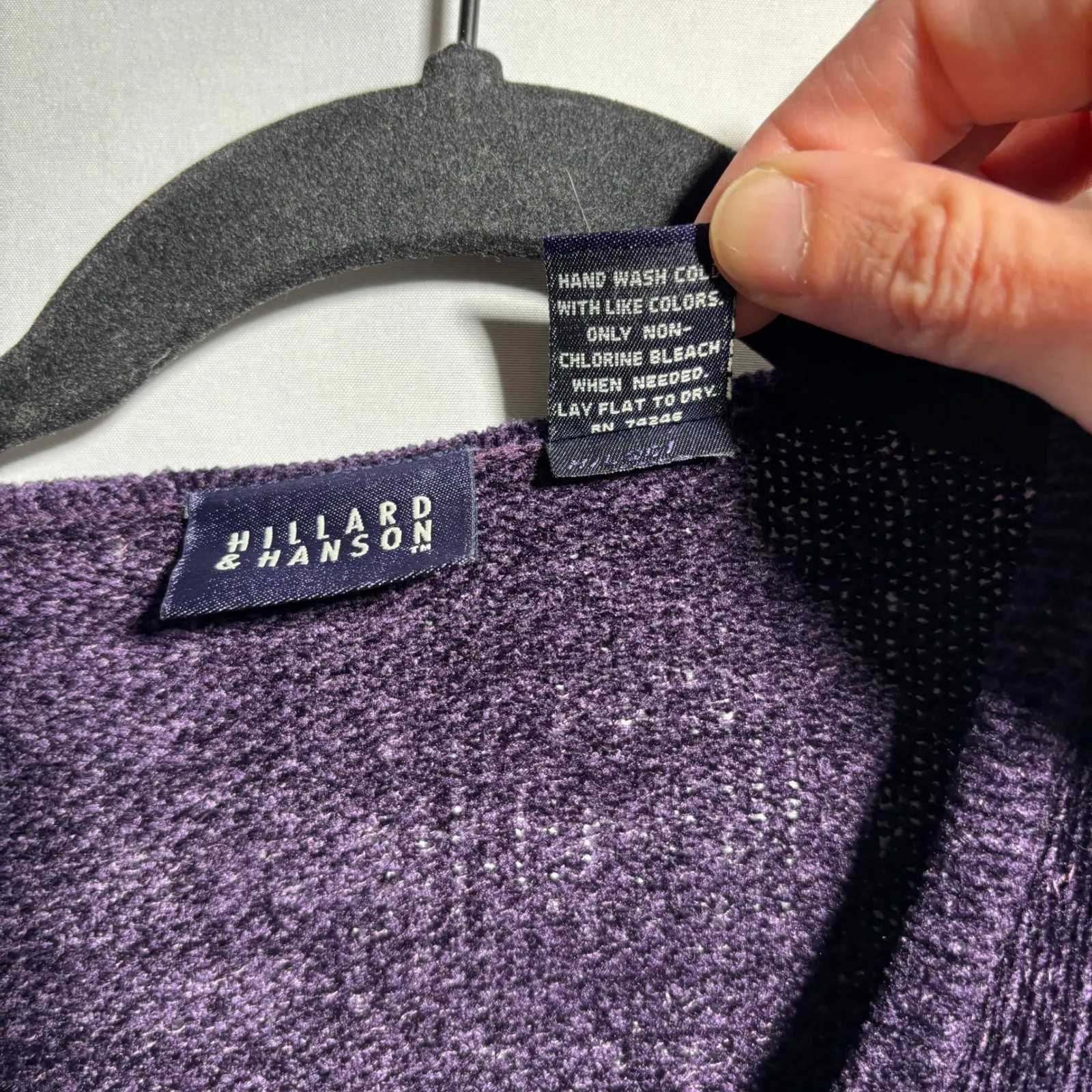 VTG Hillard‎ Hanson Purple Chenille Knit Cardigan Buttons Sheer Stripes V Neck L - Image 5