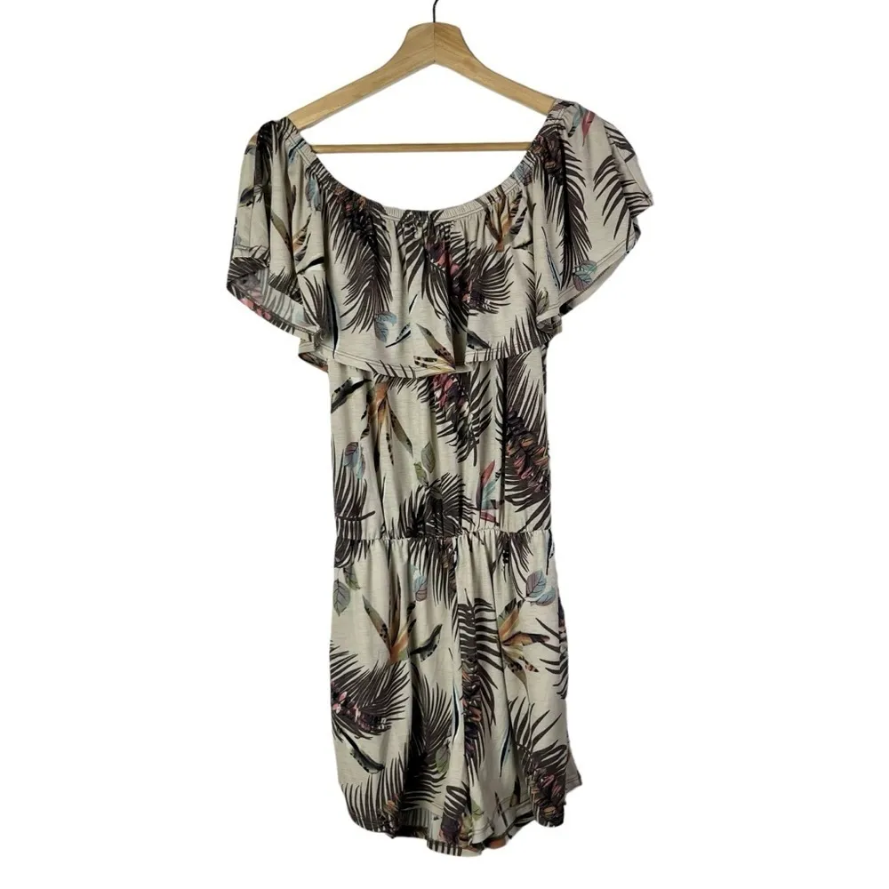 Boutique MTS Light Brown Feather Print Off Shoulder Romper L - Image 2