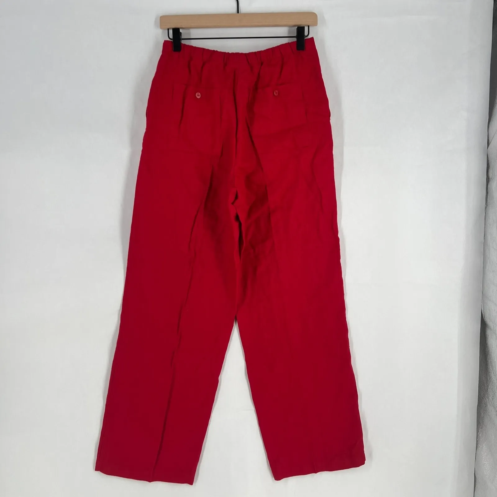 Real Comfort by Chadwick's Wide Leg Pant Womens 8 Red Linen High Rise Drawstring - Image 8