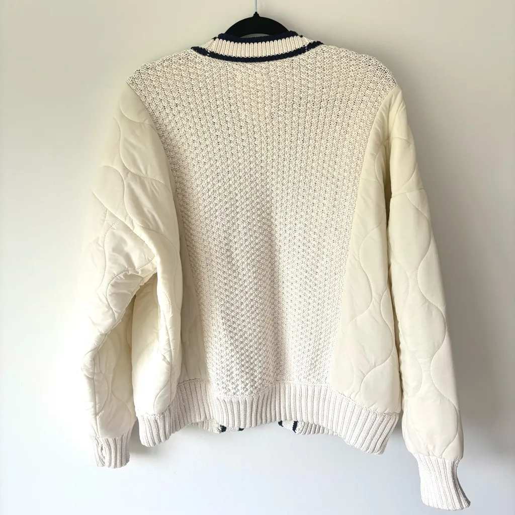 Offline by Aerie Quilted Knit Cardigan Puffer Cream Navy Oversized Sweater Cozy - Image 11