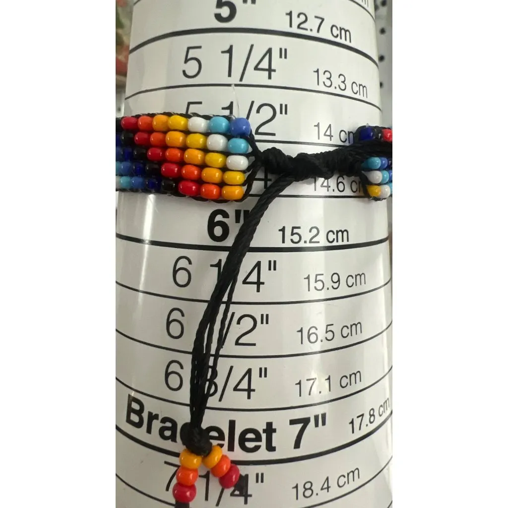 Vintage Rainbow Seed Bead Bracelet Anklet Black String Slide Adj 5.5" - Image 5