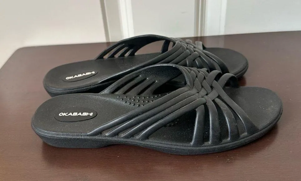 Okabashi Women’s Venice Slides Sandals Criss Cross Straps Black Size M 6.5 - Image 3