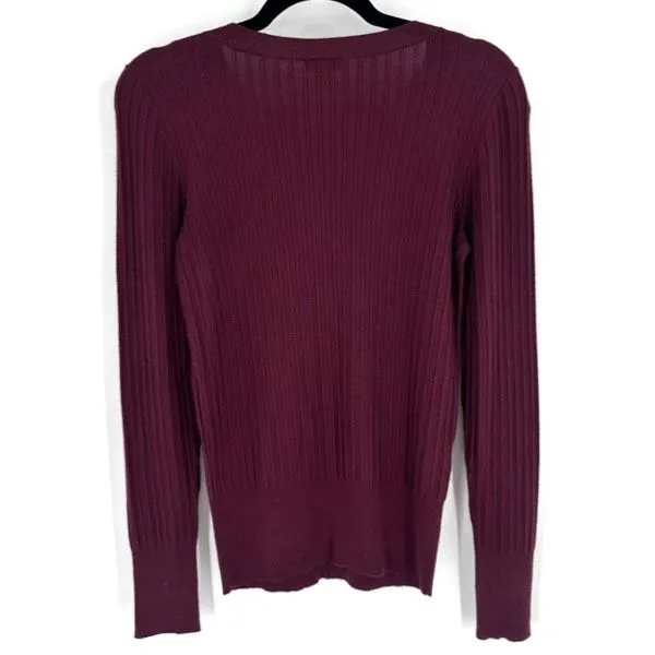 Ann Taylor Women's Ribbed Knit Long Sleeve Crew Neck Sweater Top Wine‎ Small - Image 4