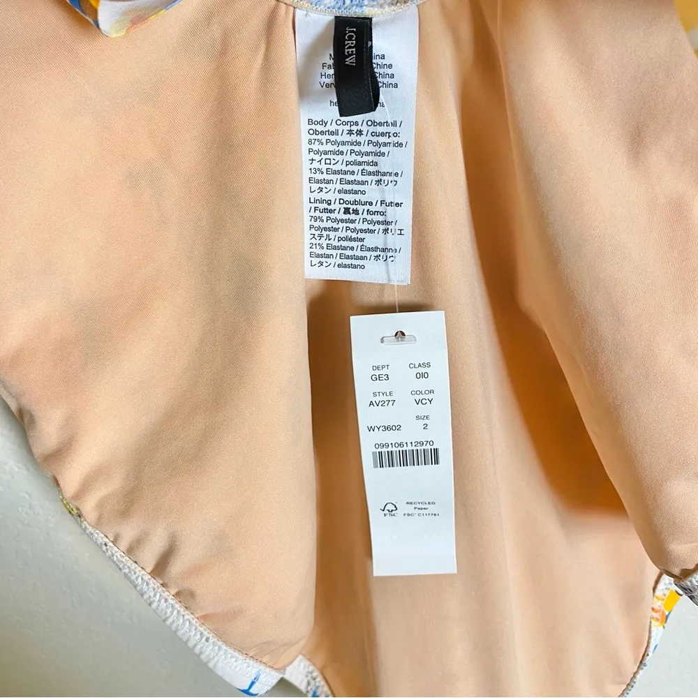 J. Crew Ruffle Scoop-Back Blossom Stripe White/Yellow Floral One-Piece Swimsuit - Image 6