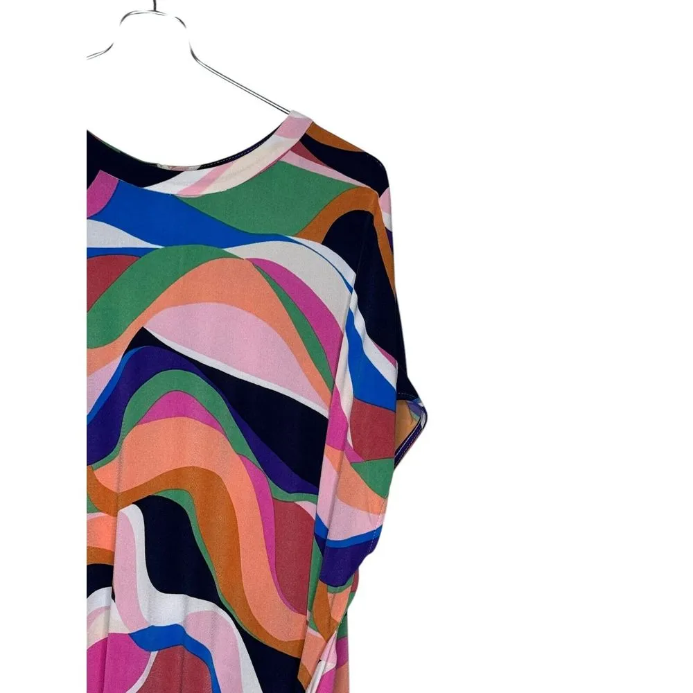 London Style Women's Dress Tea Length Faux Crew-Neck Wrap Cap Sleeve Midi Sz. 18 - Image 2