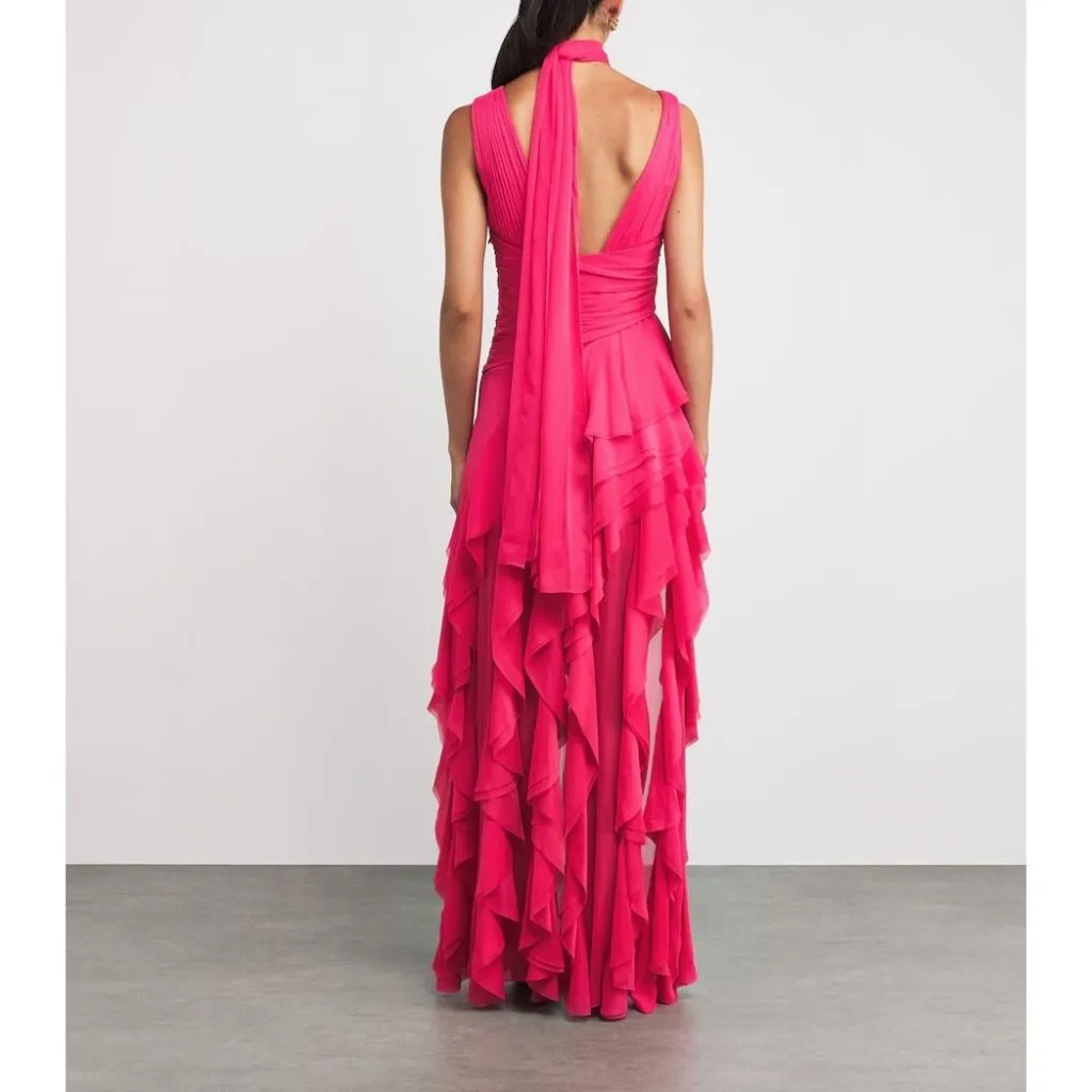 Alice + Olivia Holly Ruffle Maxi Dress With Scarf in Raspberry 2 New Womens Gown - Image 12