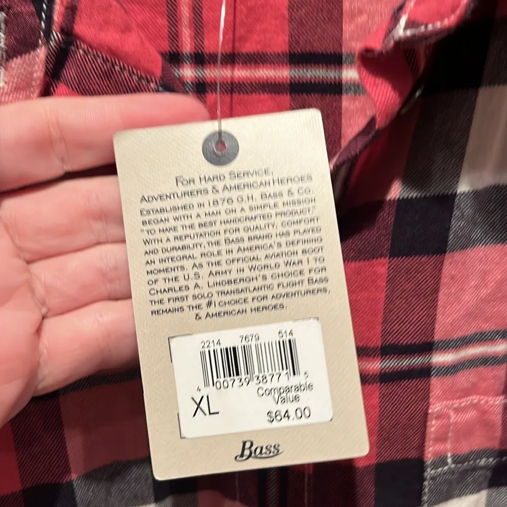 New G.H. Bass Women’s XL Tunic Style Flannel Button Down Shirt Pink Navy Size XL Blue - Image 5