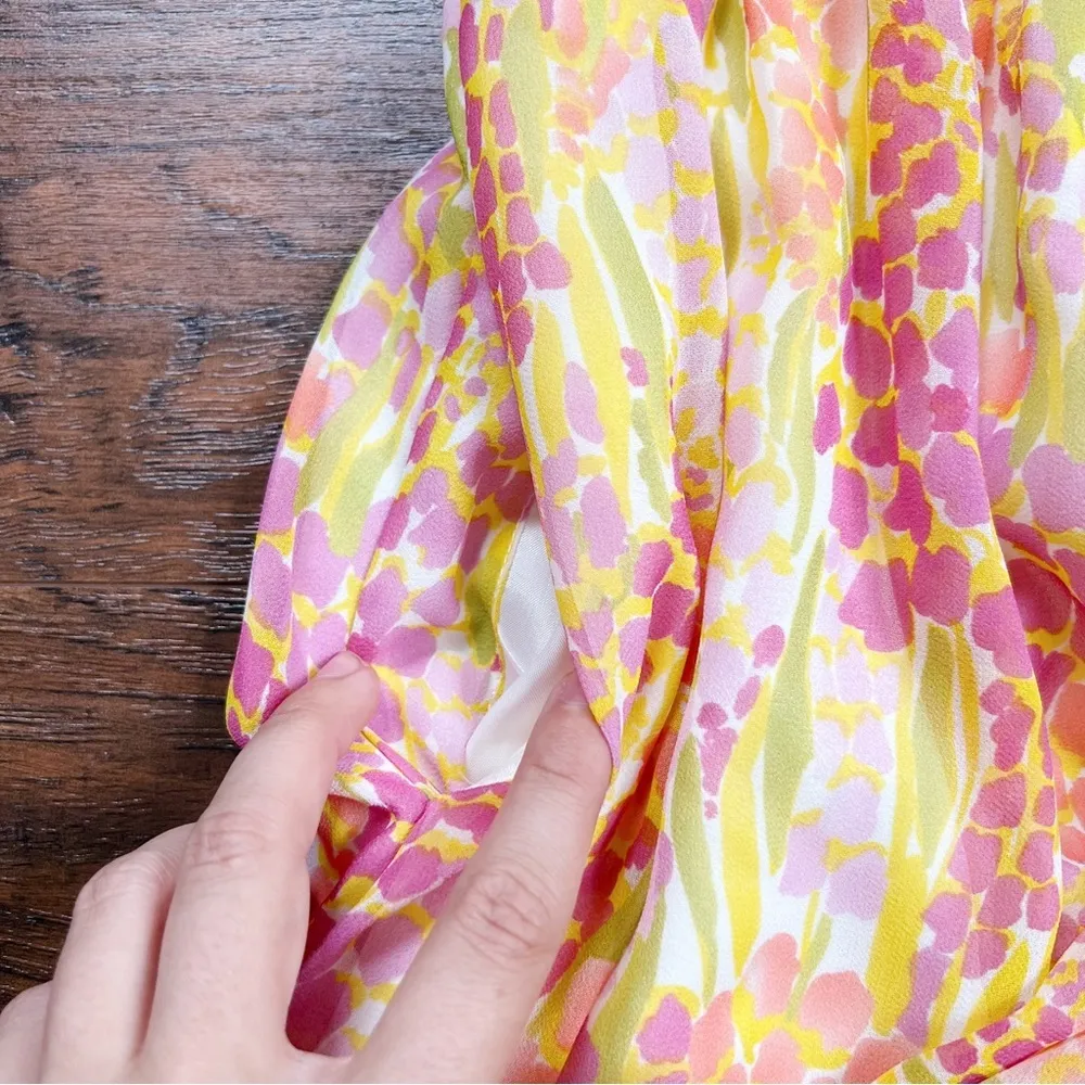 Shoshanna • floral mini dress fit & flare pink orange yellow flowy sleeveless - Image 7