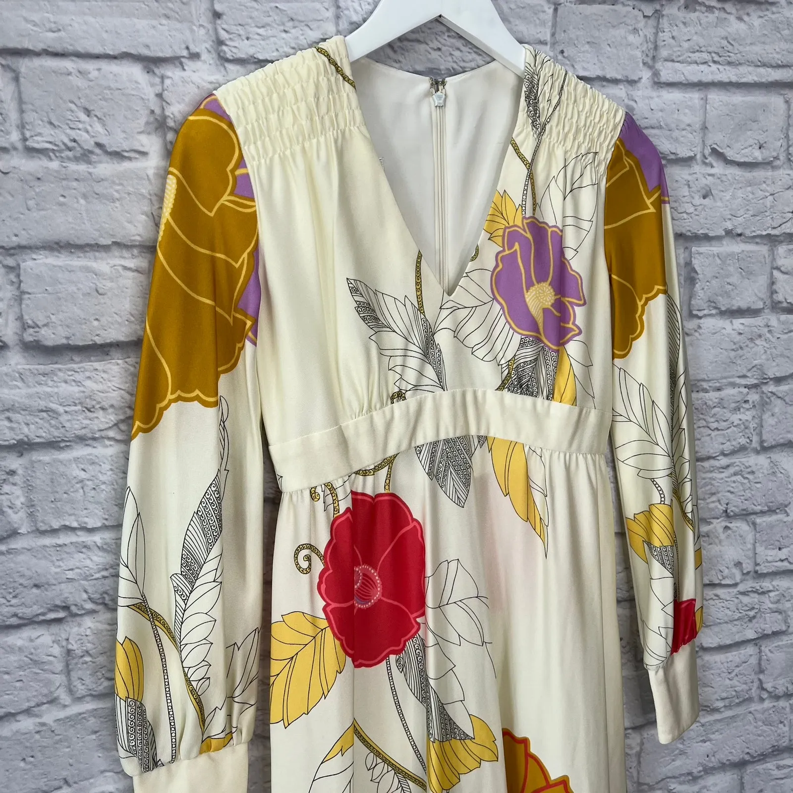 Vintage Tori Richard Honolulu Floral Maxi Dress Size 8 Long Sleeve V-Neck Hawaii - Image 4