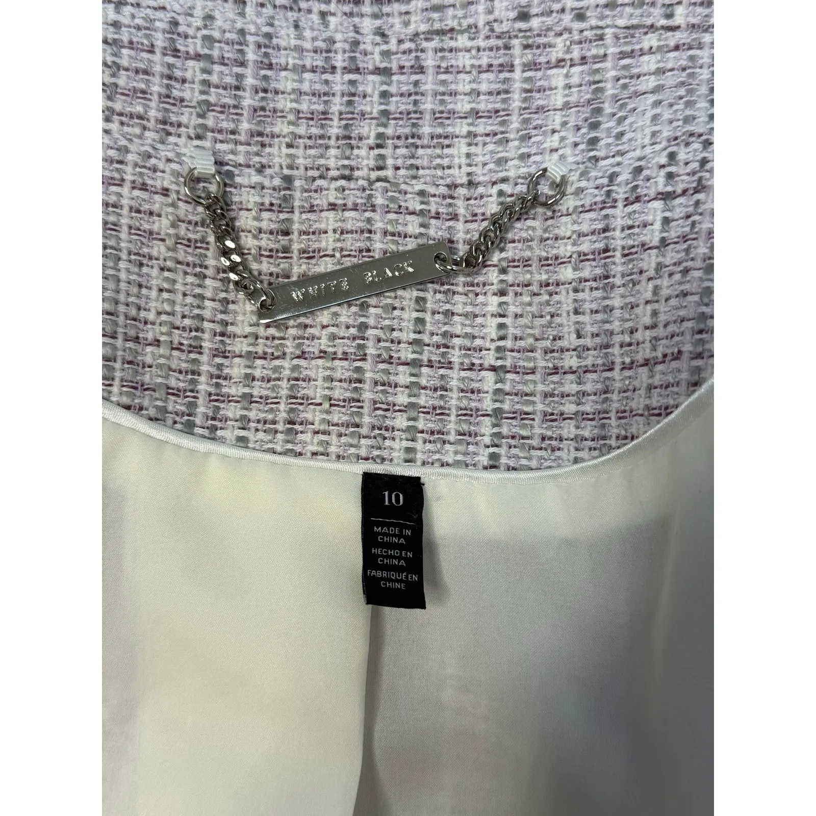 White House Black Market Tweed Blazer size 10 Lilac Purple Classic Office - Image 7