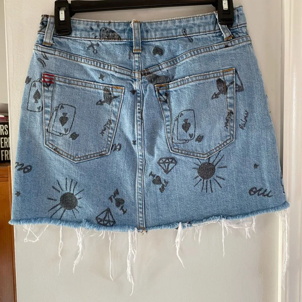 BDG Abstract Quirky Denim Mini Skirt Size small - Image 4