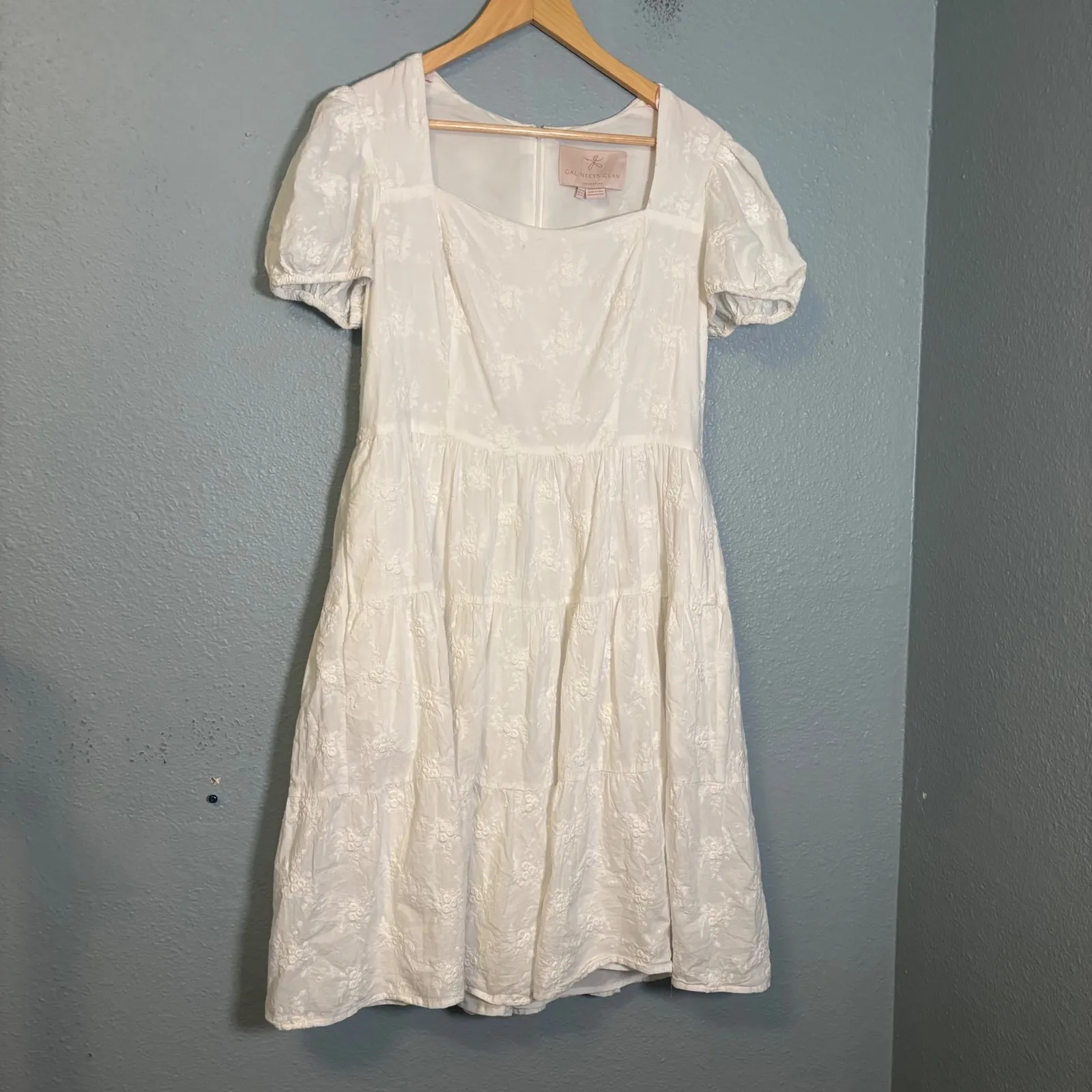 Gal Meets Glam Violetta White Embroidered Midi Dress‎ Size 12 Petite Party Grad - Image 4