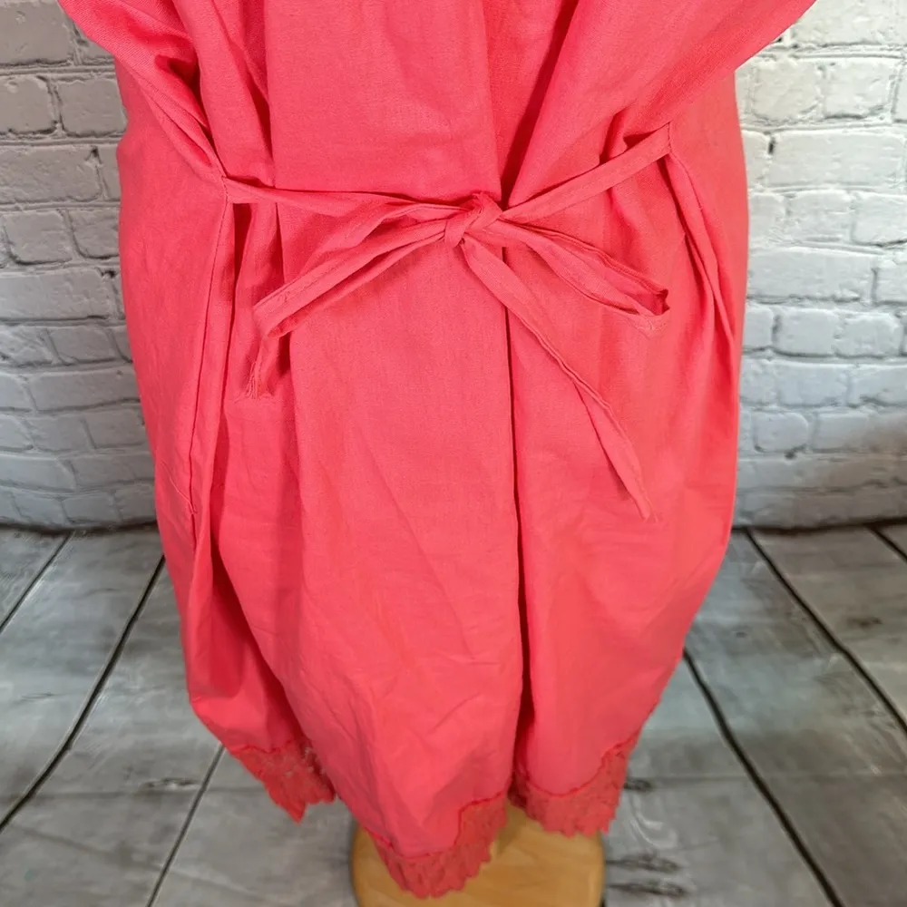 Mexican Embroidered Coral Floral Caftan Shift Oaxacan Peasant Boho Dress XL NWOT Orange - Image 14