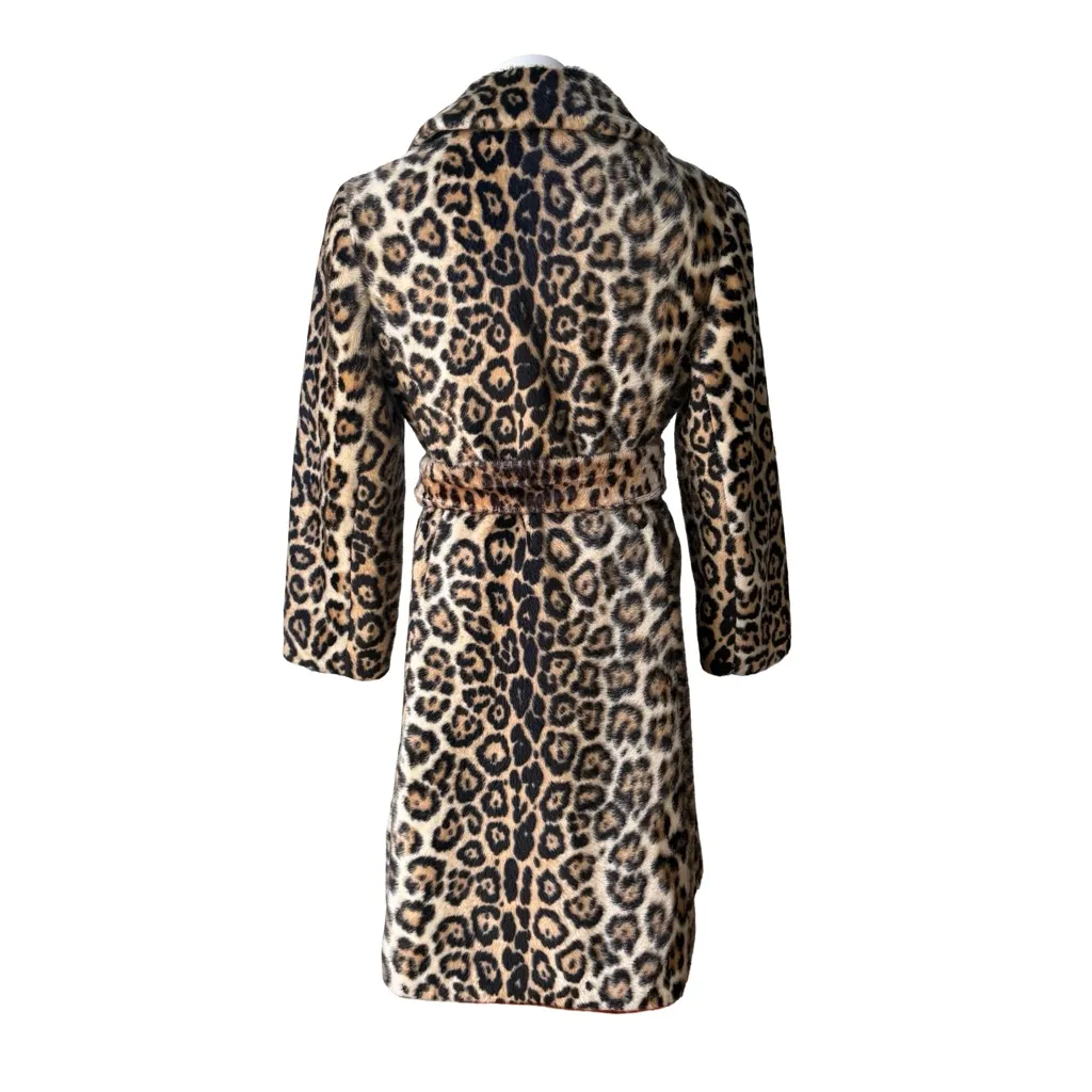 Vintage 1960’s Safari by Sportowne LaFrance Faux Fur Leopard Print Swing Coat Tan Size XS - Image 2